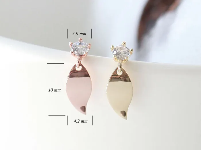 14K gold Leaf Drop cartilage earring 20g MinimalBijoux Earrings