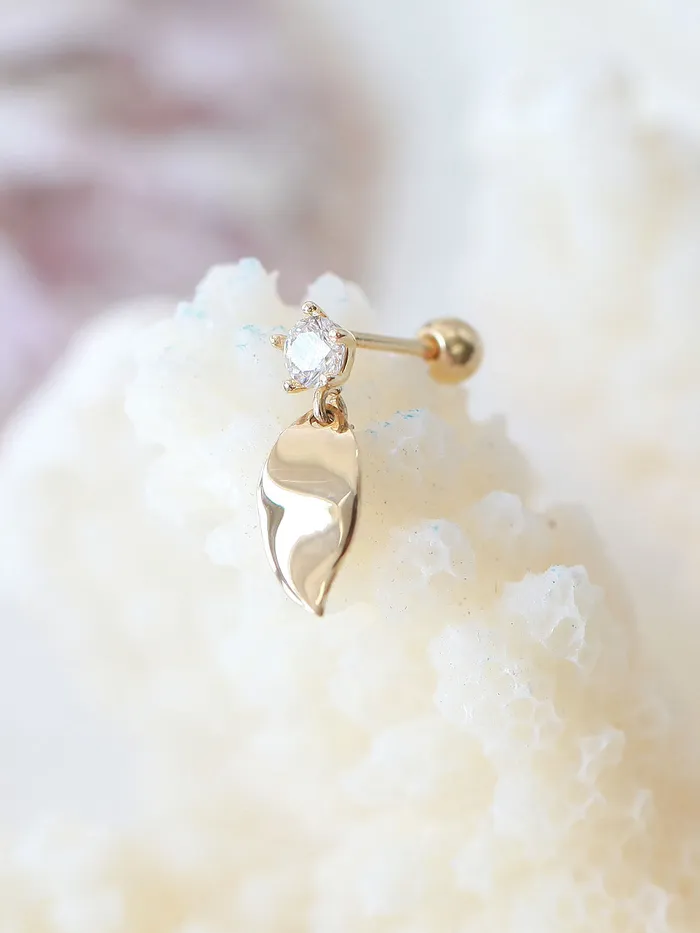 14K gold Leaf Drop cartilage earring 20g MinimalBijoux Earrings
