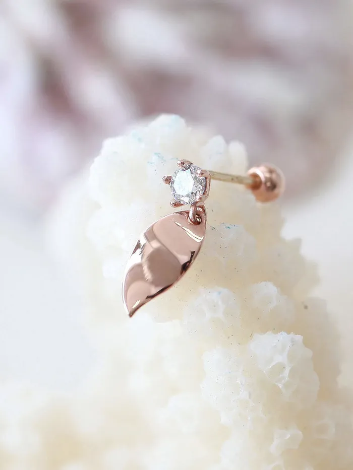 14K gold Leaf Drop cartilage earring 20g MinimalBijoux Earrings