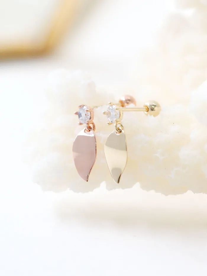 14K gold Leaf Drop cartilage earring 20g MinimalBijoux Earrings