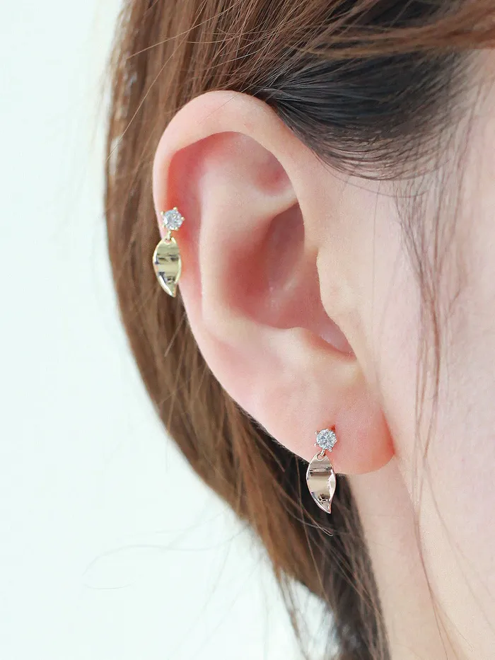 14K gold Leaf Drop cartilage earring 20g MinimalBijoux Earrings