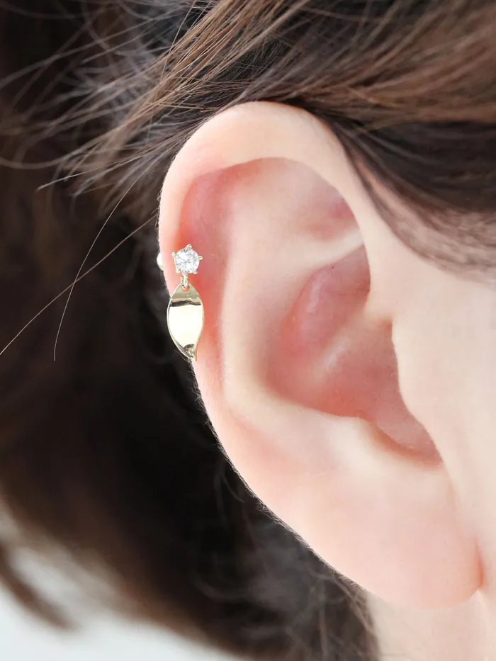 14K gold Leaf Drop cartilage earring 20g MinimalBijoux Earrings