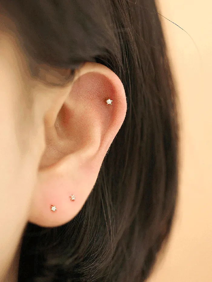 14K gold Mini Cubic Star cartilage earring 20g MinimalBijoux Earrings