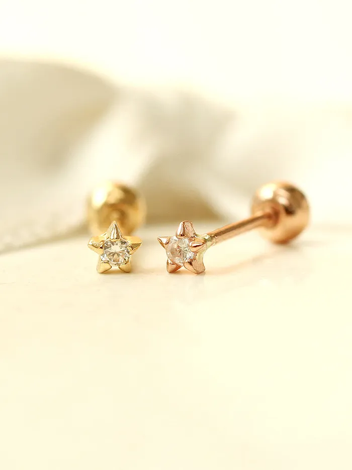 14K gold Mini Cubic Star cartilage earring 20g MinimalBijoux Earrings