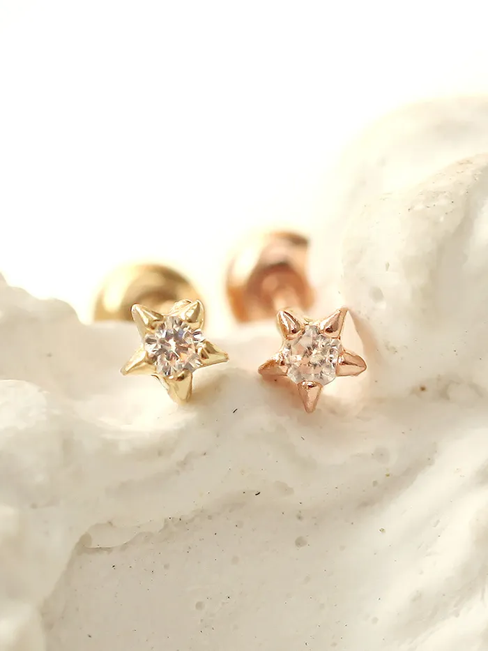 14K gold Mini Cubic Star cartilage earring 20g MinimalBijoux Earrings