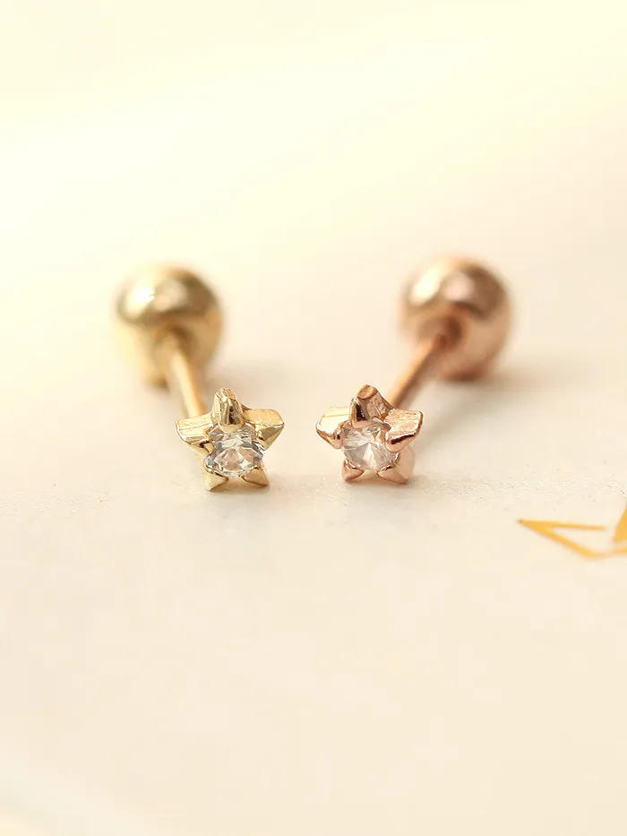 14K gold Mini Cubic Star cartilage earring 20g MinimalBijoux Earrings