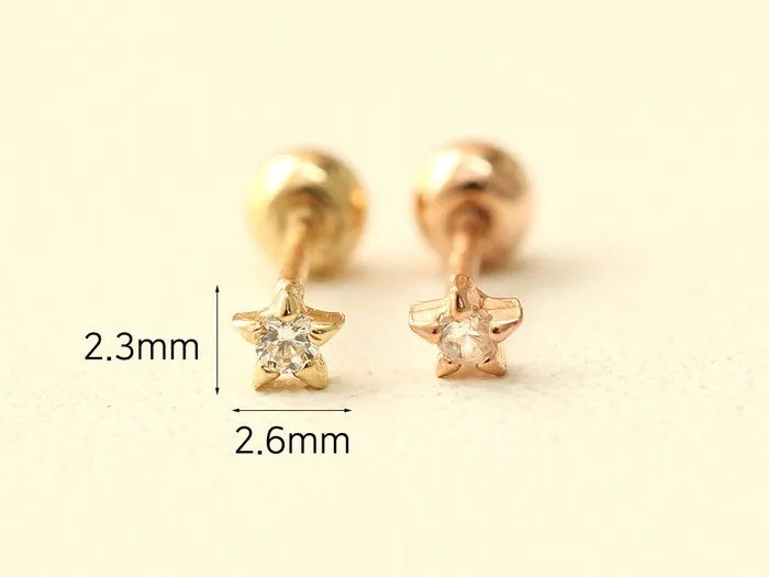 14K gold Mini Cubic Star cartilage earring 20g MinimalBijoux Earrings
