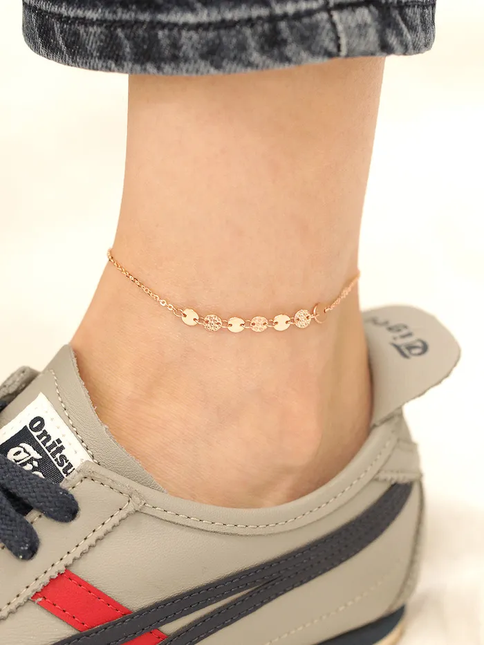 14K Gold Mini Cutting Coin Anklet MinimalBijoux PreStyled Sets