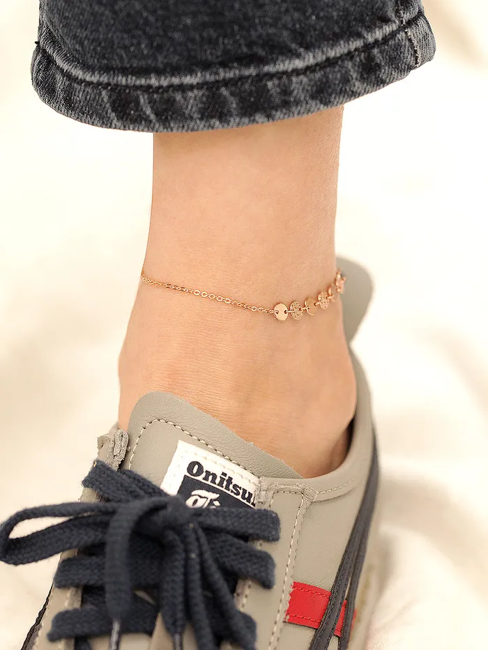 14K Gold Mini Cutting Coin Anklet MinimalBijoux PreStyled Sets