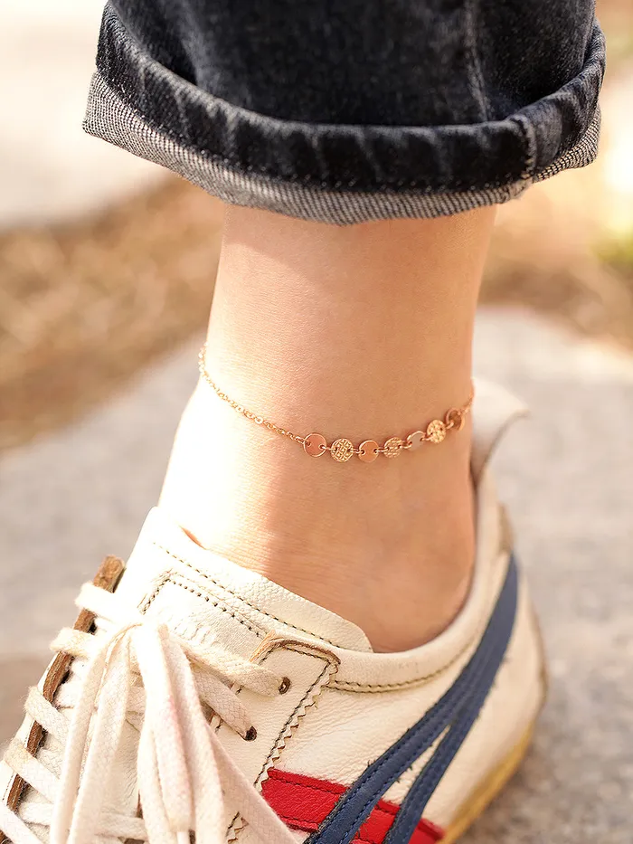 14K Gold Mini Cutting Coin Anklet MinimalBijoux PreStyled Sets
