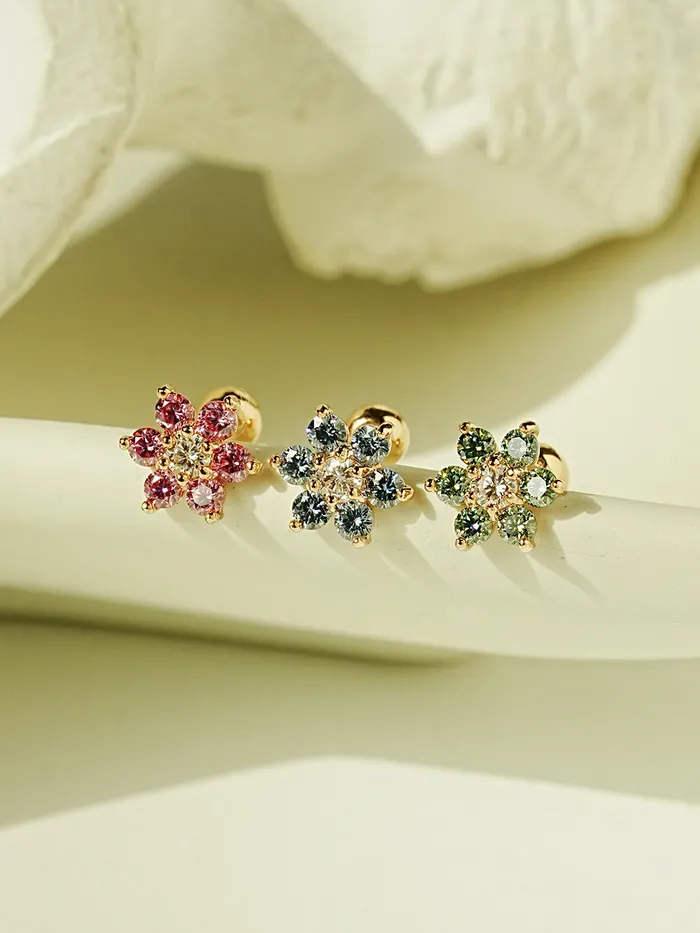 14K Gold Moissanite Colored Lovely Flower Cartilage Earring 20G18G16G MinimalBijoux Earrings 14K Gold Moissanite Colored Lovely Flower Cartilage Earring 20G18G16G MinimalBijoux Earrings
