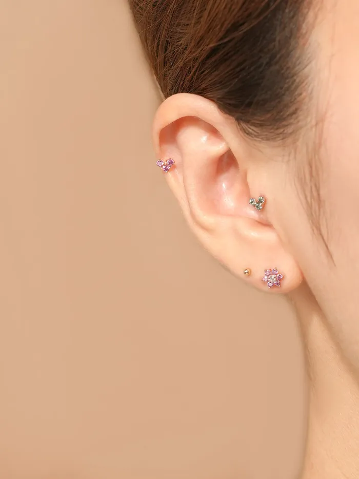 14K Gold Moissanite Colored Lovely Flower Cartilage Earring 20G18G16G MinimalBijoux Earrings