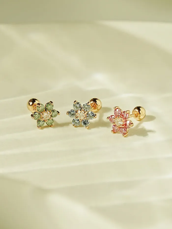 14K Gold Moissanite Colored Lovely Flower Cartilage Earring 20G18G16G MinimalBijoux Earrings
