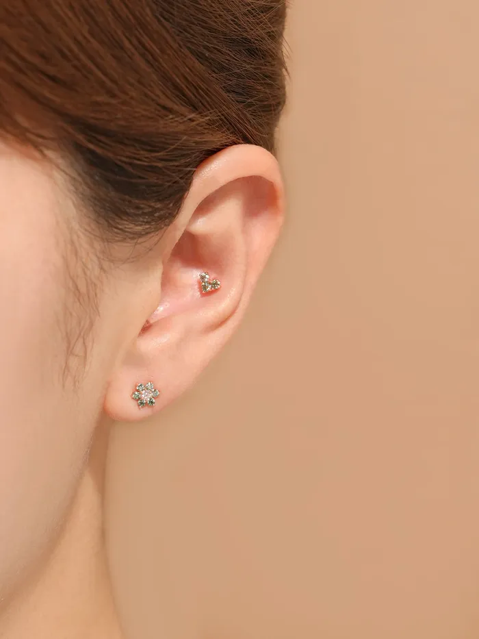 14K Gold Moissanite Colored Lovely Flower Cartilage Earring 20G18G16G MinimalBijoux Earrings