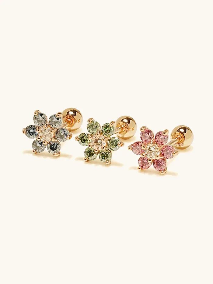 14K Gold Moissanite Colored Lovely Flower Cartilage Earring 20G18G16G MinimalBijoux Earrings