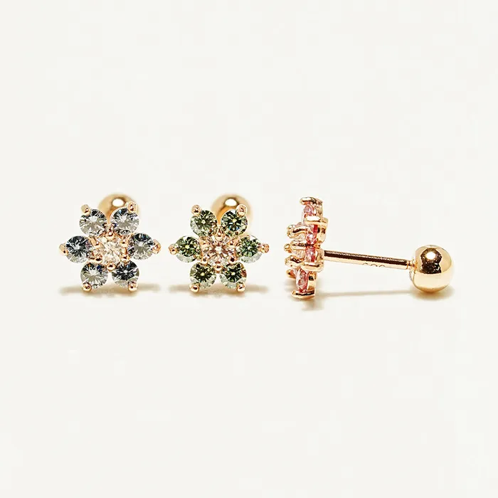 14K Gold Moissanite Colored Lovely Flower Cartilage Earring 20G18G16G MinimalBijoux Earrings
