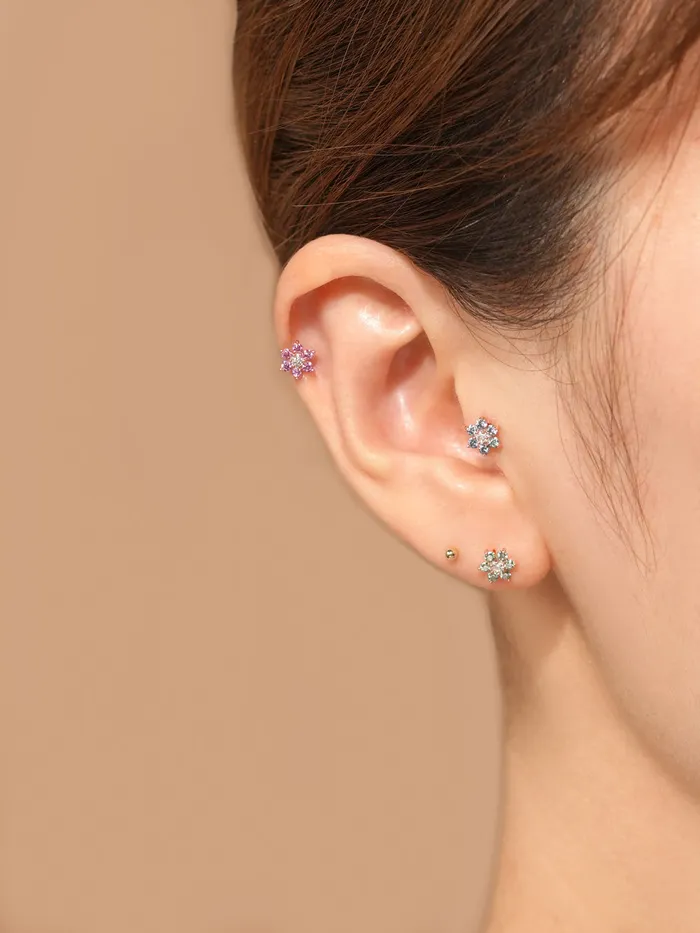 14K Gold Moissanite Colored Lovely Flower Cartilage Earring 20G18G16G MinimalBijoux Earrings
