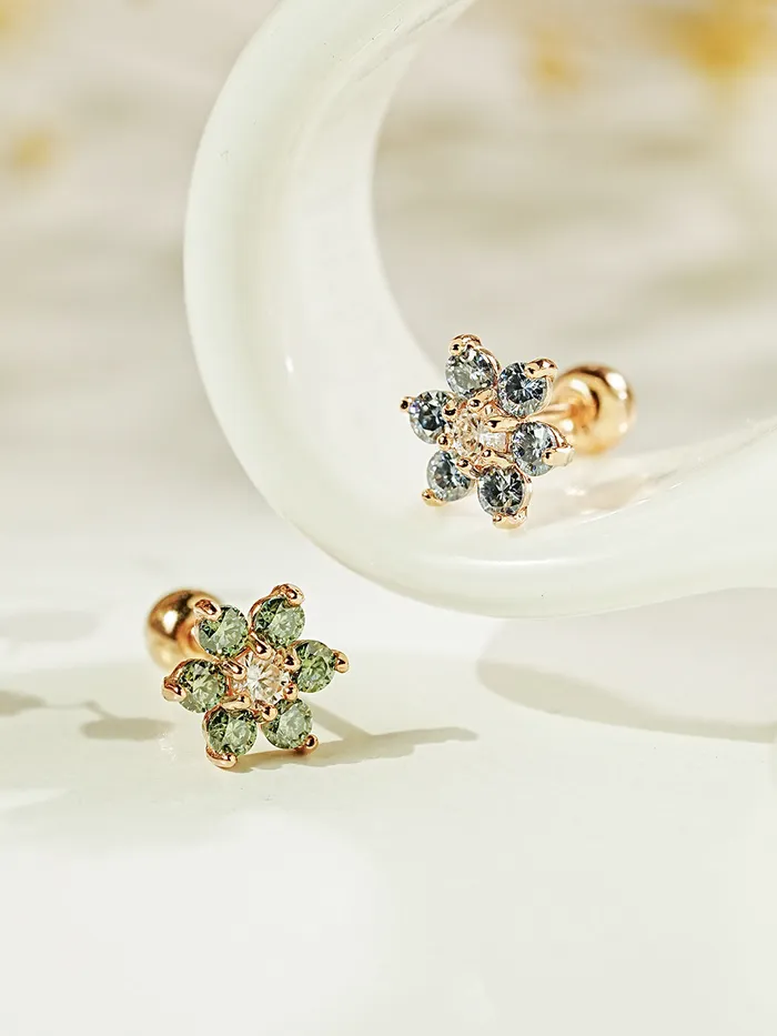 14K Gold Moissanite Colored Lovely Flower Cartilage Earring 20G18G16G MinimalBijoux Earrings