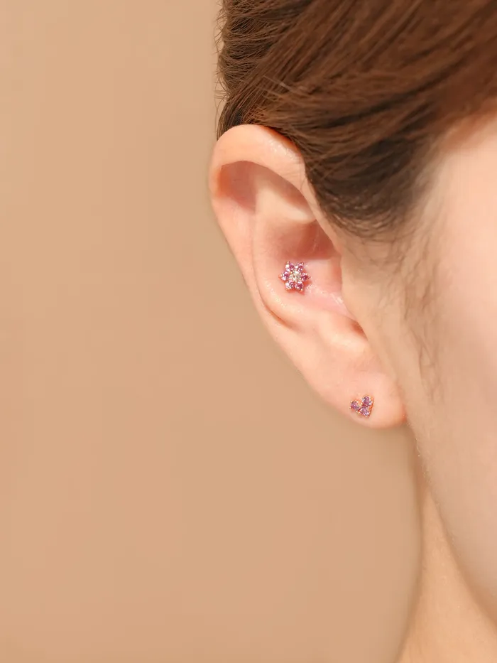 14K Gold Moissanite Colored Lovely Flower Cartilage Earring 20G18G16G MinimalBijoux Earrings