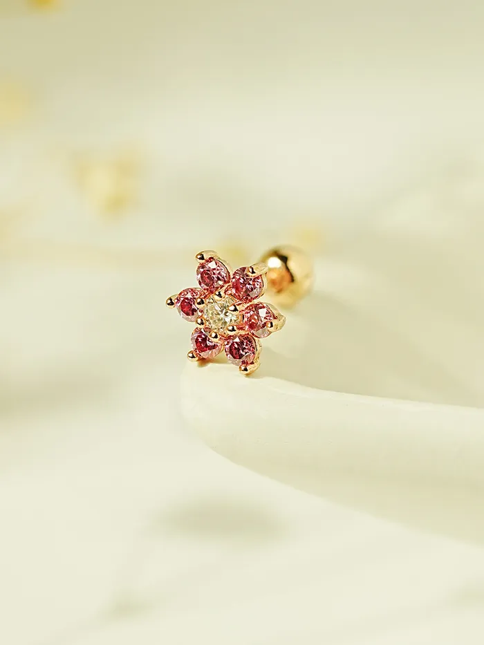 14K Gold Moissanite Colored Lovely Flower Cartilage Earring 20G18G16G MinimalBijoux Earrings