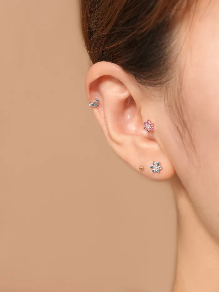 14K Gold Moissanite Colored Lovely Flower Cartilage Earring 20G18G16G MinimalBijoux Earrings
