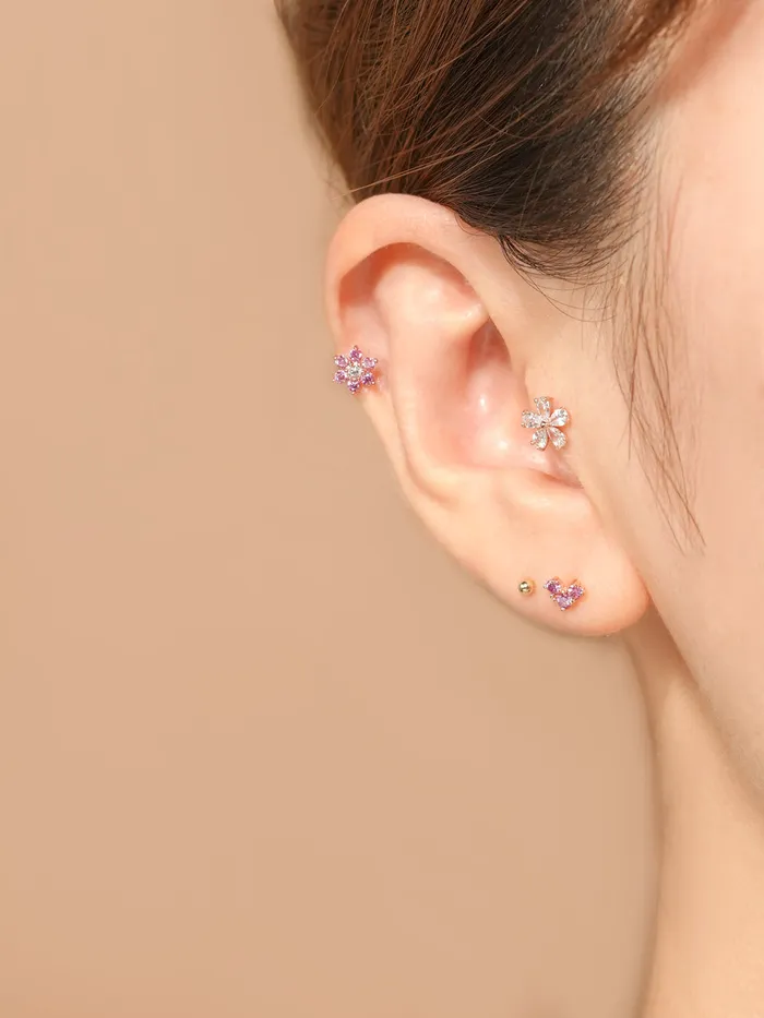 14K Gold Moissanite Colored Lovely Flower Cartilage Earring 20G18G16G MinimalBijoux Earrings