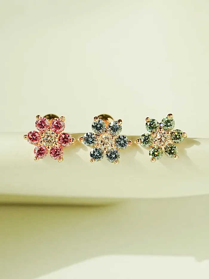 14K Gold Moissanite Colored Lovely Flower Cartilage Earring 20G18G16G MinimalBijoux Earrings