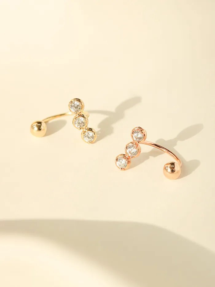 14K Gold Trio CZ Curve Piercing 20G MinimalBijoux PreStyled Sets