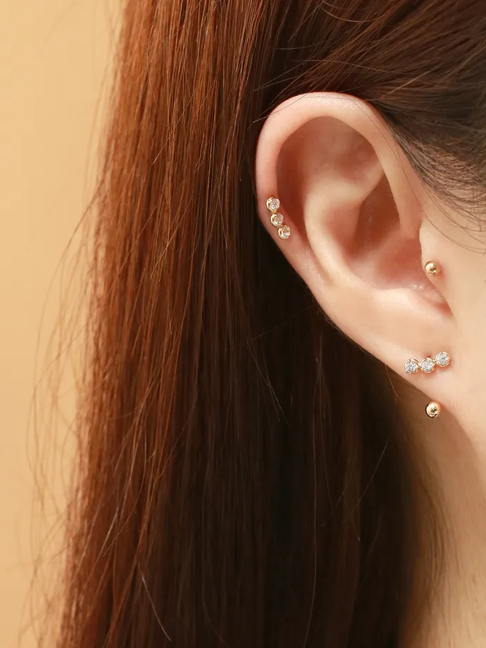 14K Gold Trio CZ Curve Piercing 20G MinimalBijoux PreStyled Sets