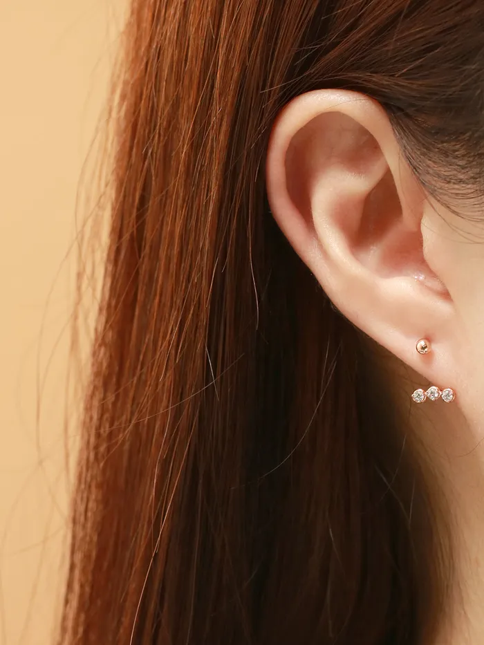 14K Gold Trio CZ Curve Piercing 20G MinimalBijoux PreStyled Sets