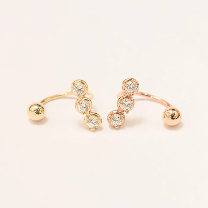 14K Gold Trio CZ Curve Piercing 20G MinimalBijoux PreStyled Sets