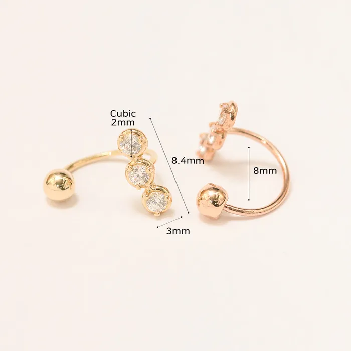 14K Gold Trio CZ Curve Piercing 20G MinimalBijoux PreStyled Sets