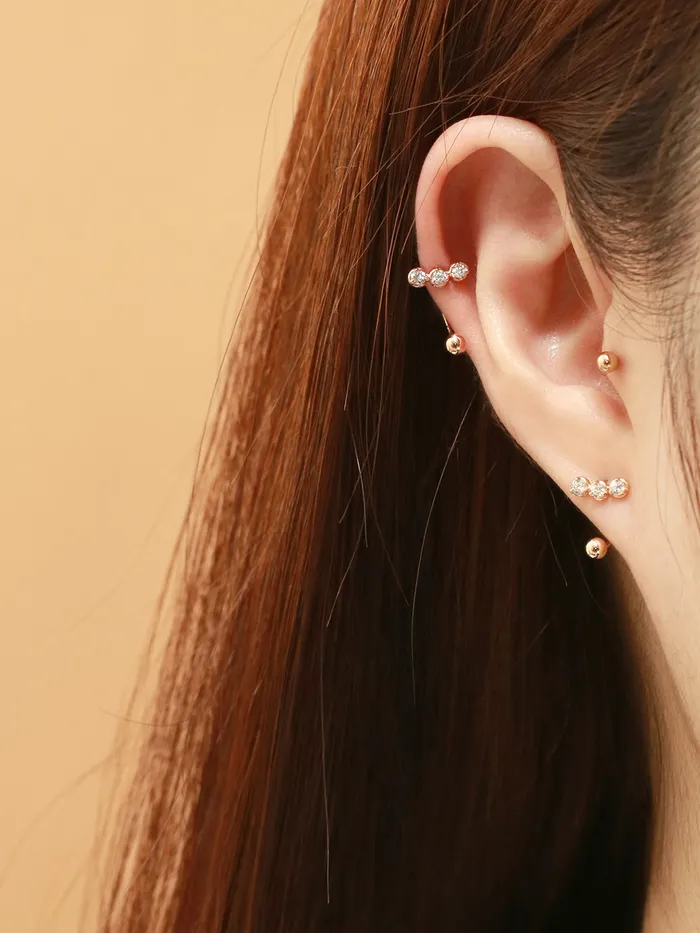 14K Gold Trio CZ Curve Piercing 20G MinimalBijoux PreStyled Sets