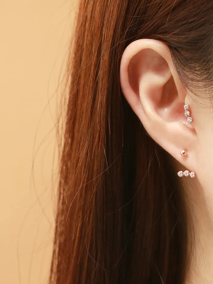 14K Gold Trio CZ Curve Piercing 20G MinimalBijoux PreStyled Sets