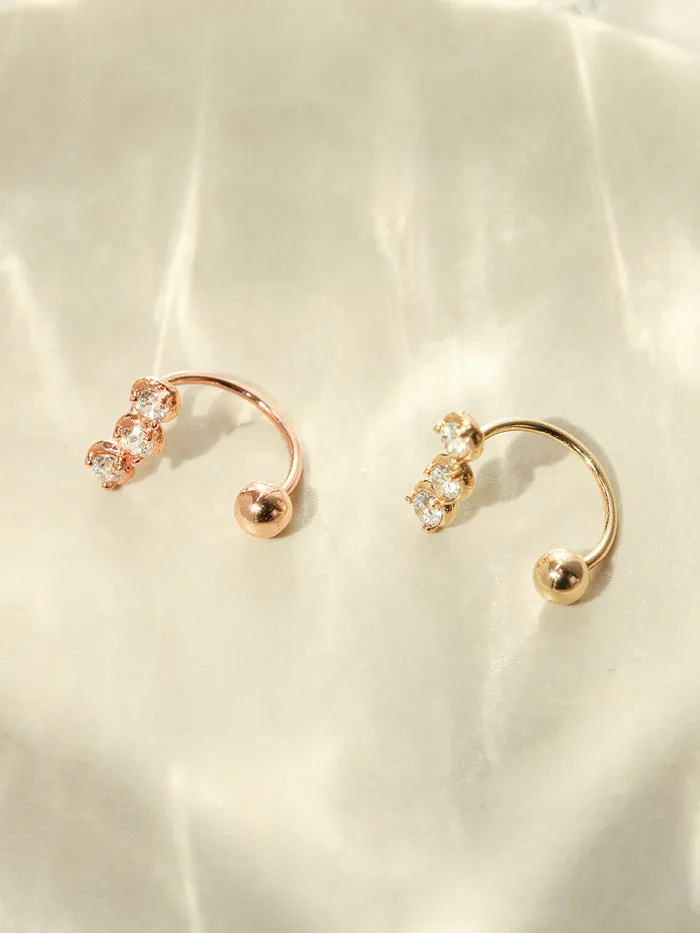 14K Gold Trio CZ Curve Piercing 20G MinimalBijoux PreStyled Sets