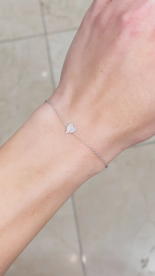14k White Gold Pav Heart Bracelet Princess Bride Diamonds Bracelets