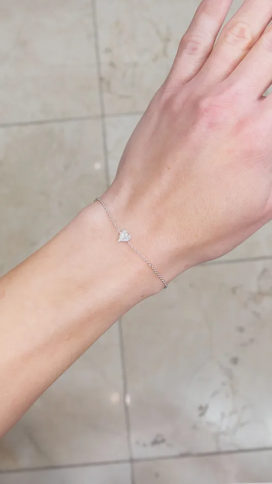 14k White Gold Pav Heart Bracelet Princess Bride Diamonds Bracelets