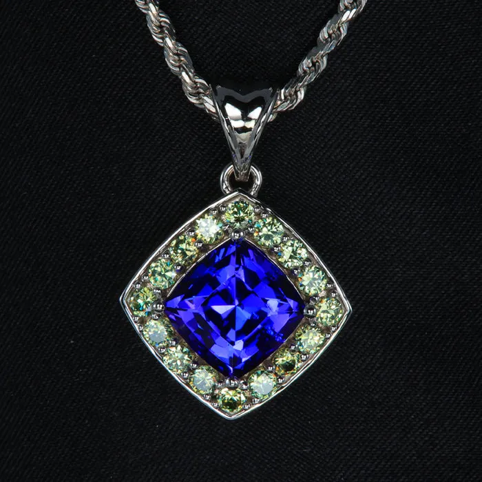 14K White Gold Tanzanite and Demantoid Garnet Halo Pendant 507 Carats Moriartys Gem Art Necklaces 14K White Gold Tanzanite and Demantoid Garnet Halo Pendant 507 Carats Moriartys Gem Art Necklaces