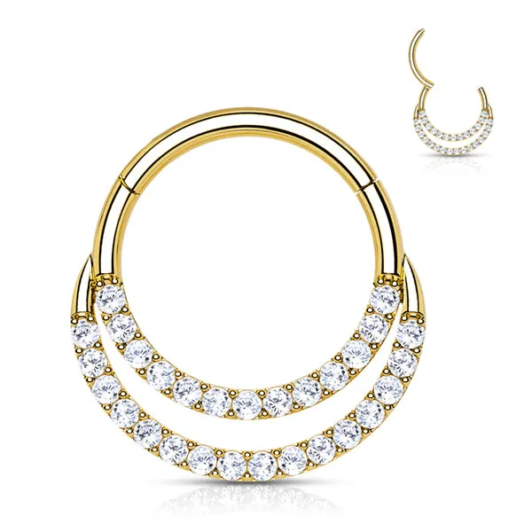 16g Double CZ 14k Gold Hinged Ring Tulsa Body Jewelry Rings