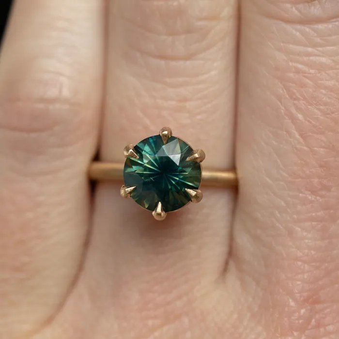 255ct Round Sapphire Six Prong Lotus Solitaire in Satin 18k Yellow Gold Anueva Jewelry PreStyled Sets