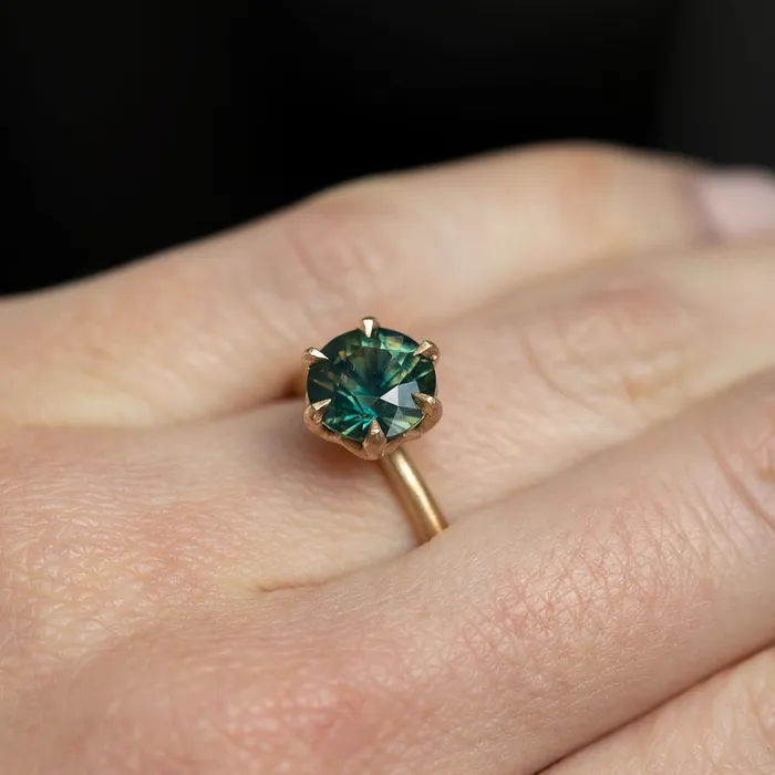 255ct Round Sapphire Six Prong Lotus Solitaire in Satin 18k Yellow Gold Anueva Jewelry PreStyled Sets