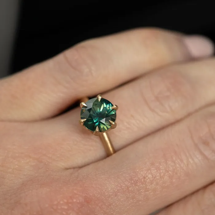 255ct Round Sapphire Six Prong Lotus Solitaire in Satin 18k Yellow Gold Anueva Jewelry PreStyled Sets