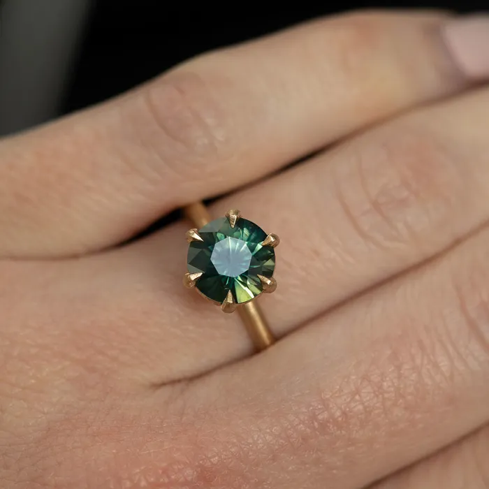 255ct Round Sapphire Six Prong Lotus Solitaire in Satin 18k Yellow Gold Anueva Jewelry PreStyled Sets