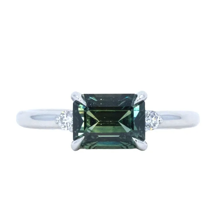 261ct Emerald Cut Magadascar EastWest Parti Sapphire and Diamond Low Profile Ring in 14k White Gold Anueva Jewelry Rings