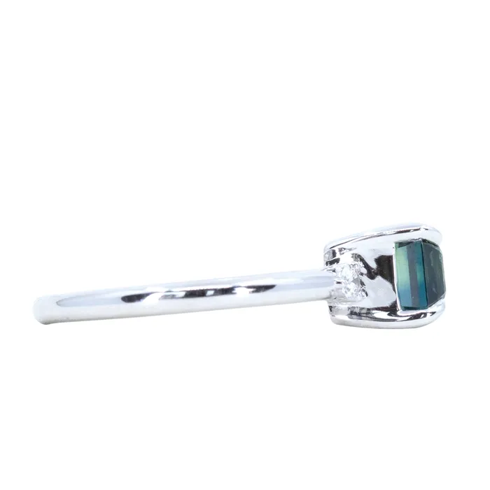 261ct Emerald Cut Magadascar EastWest Parti Sapphire and Diamond Low Profile Ring in 14k White Gold Anueva Jewelry Rings