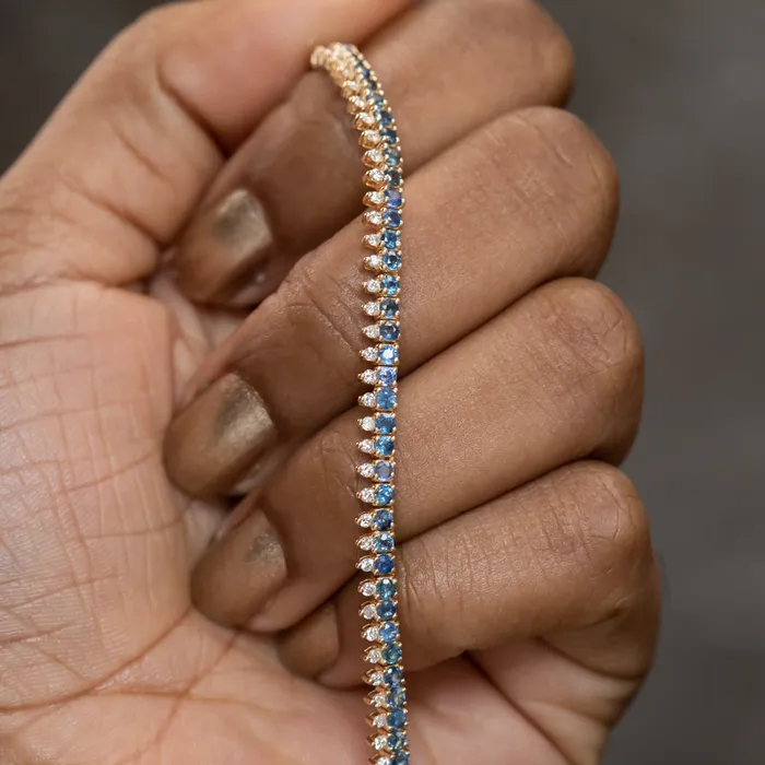 3ctw Blue Sapphire and Diamond Collar Tennis Necklace in 14k Yellow Gold FC Creations Necklaces