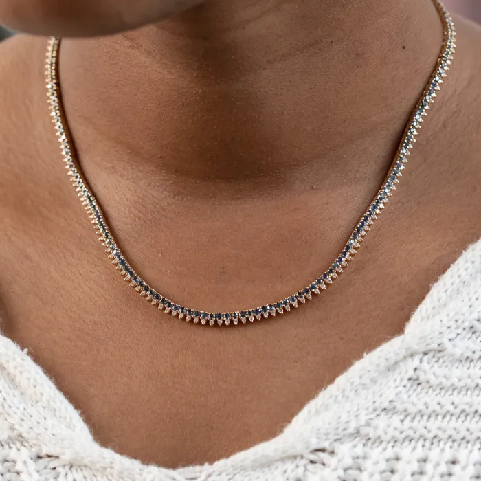 3ctw Blue Sapphire and Diamond Collar Tennis Necklace in 14k Yellow Gold FC Creations Necklaces