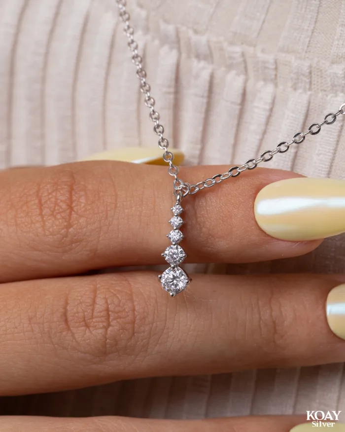 5 Zircons Necklace KOAY Silver Store Necklaces
