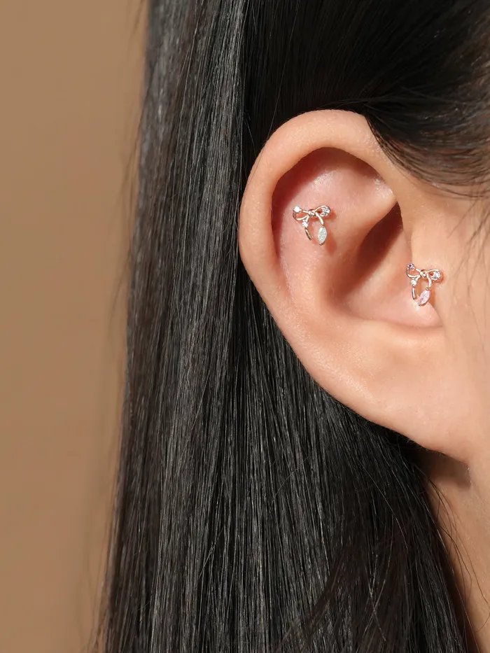 925 Silver Color Cubic Ribbon Cartilage Earring 20G MinimalBijoux Earrings