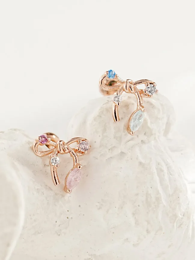 925 Silver Color Cubic Ribbon Cartilage Earring 20G MinimalBijoux Earrings
